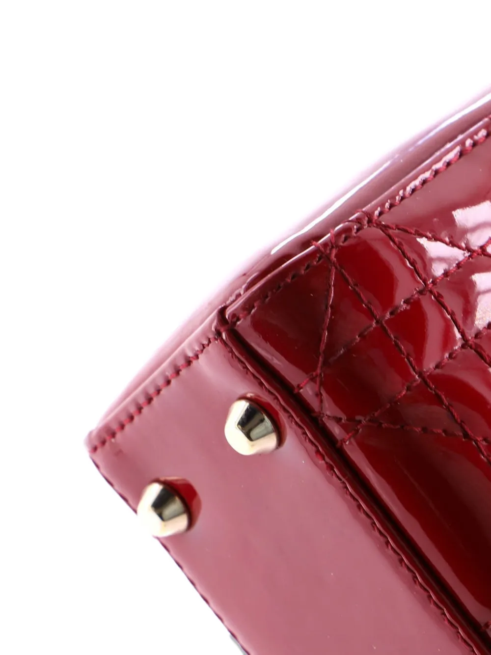 Pre-owned Dior Lady  Chain Bag Cannage Quilt Patent Mini Satchel In Red