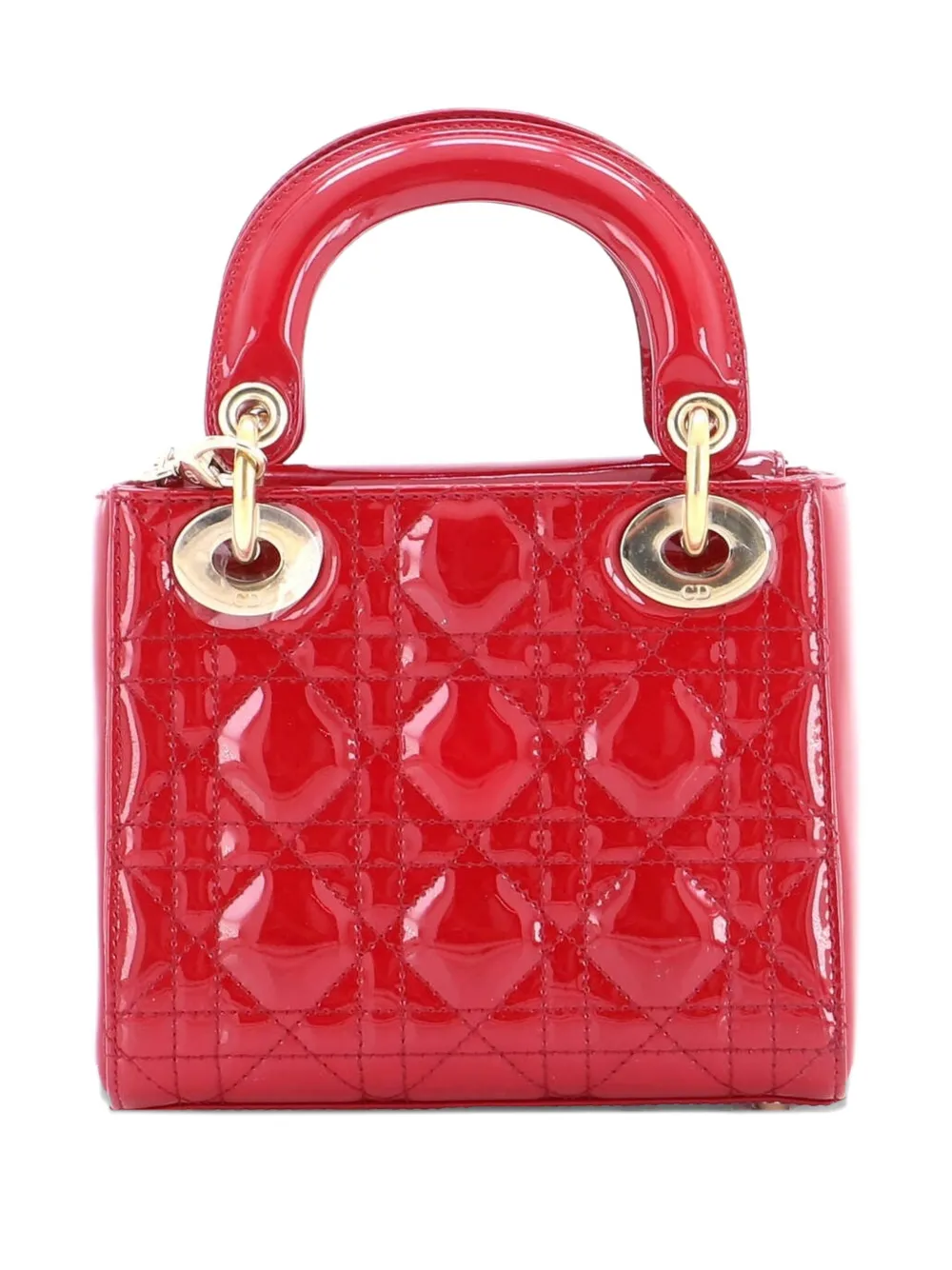 Pre-owned Dior Lady  Chain Bag Cannage Quilt Patent Mini Satchel In Red