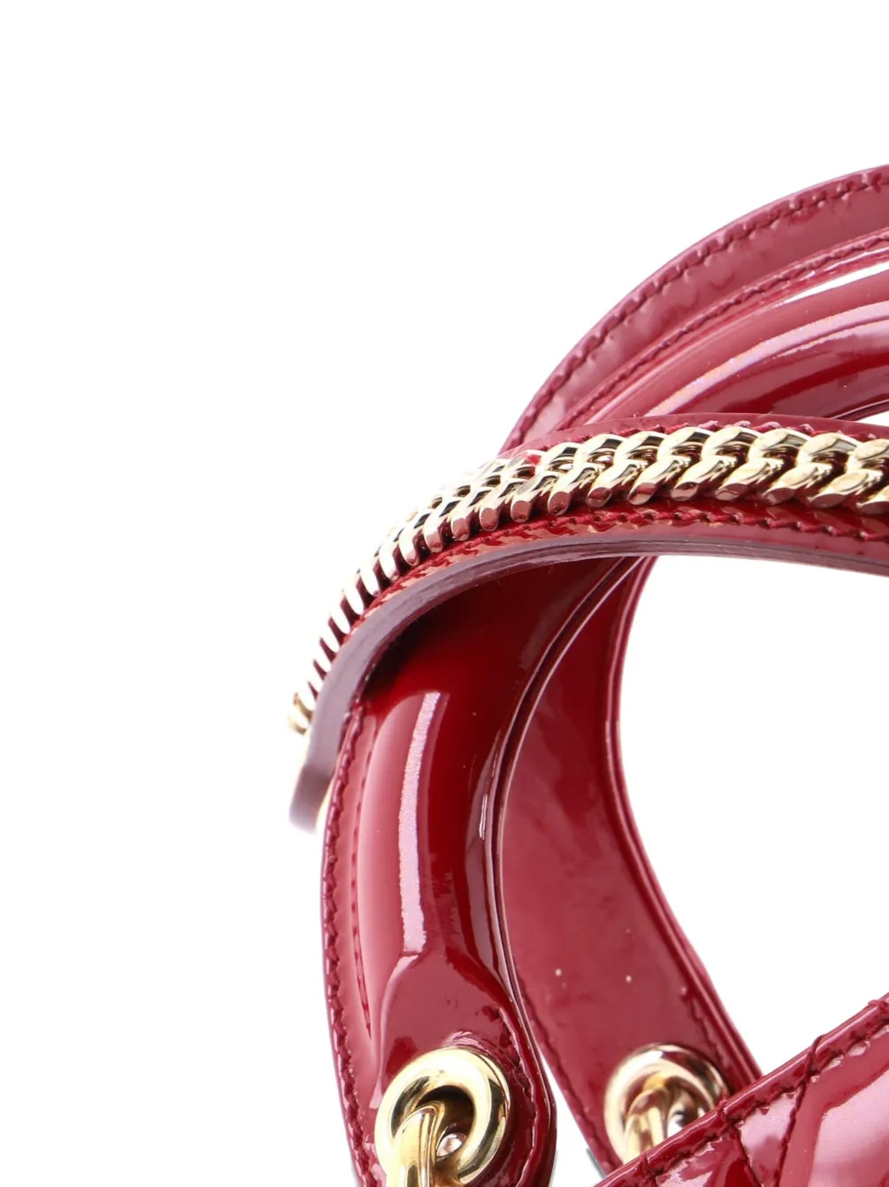 Pre-owned Dior Lady  Chain Bag Cannage Quilt Patent Mini Satchel In Red