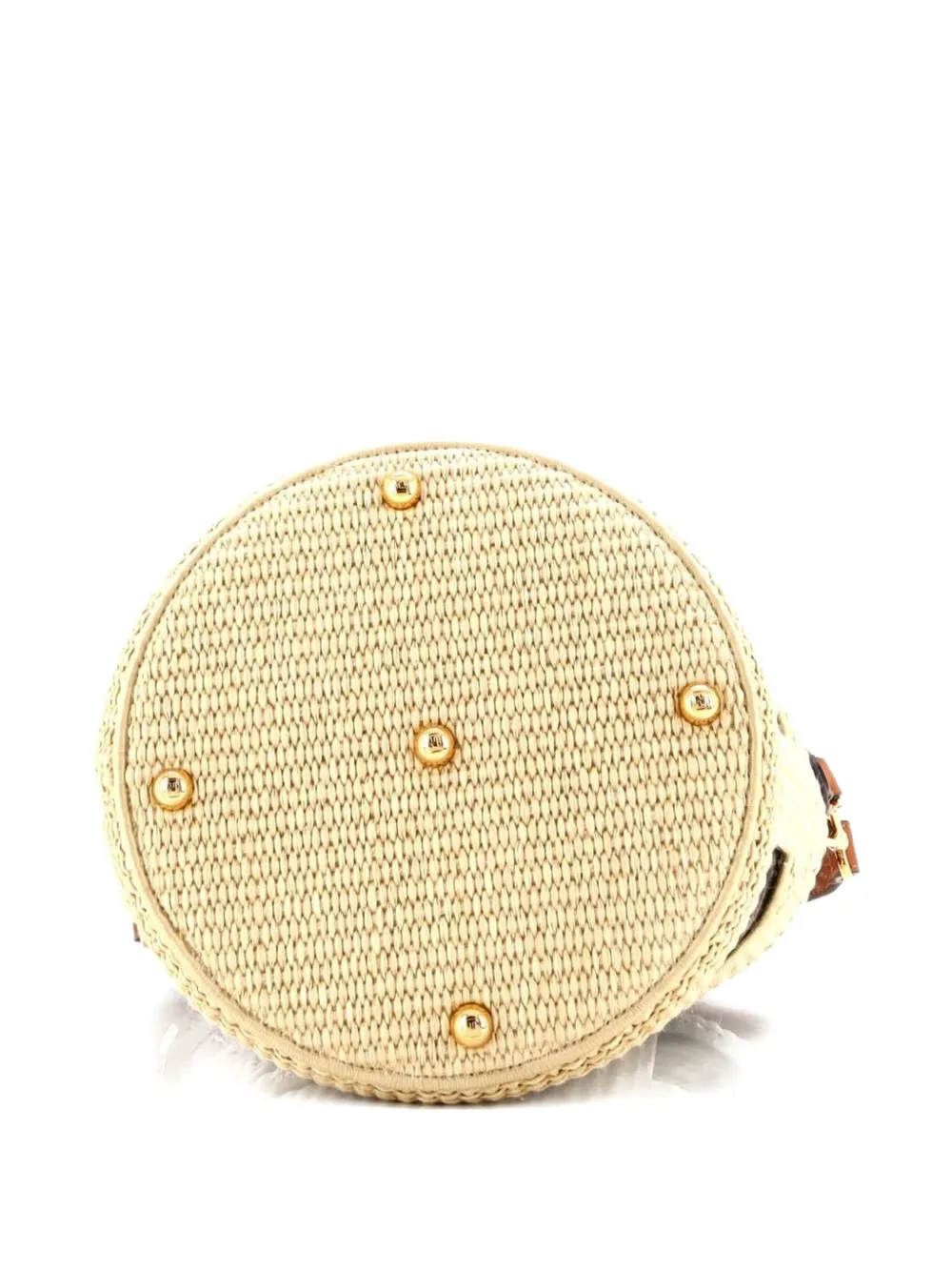 Pre-owned Fendi Step Out Straw And Zucca Canvas Medium Bucket Bag In Brown