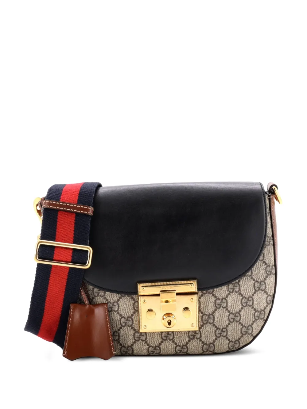 Gucci Pre-Owned Padlock Saddle Shoulder Bag GG Coated Canvas and Leather Medium crossbody bag - Nero