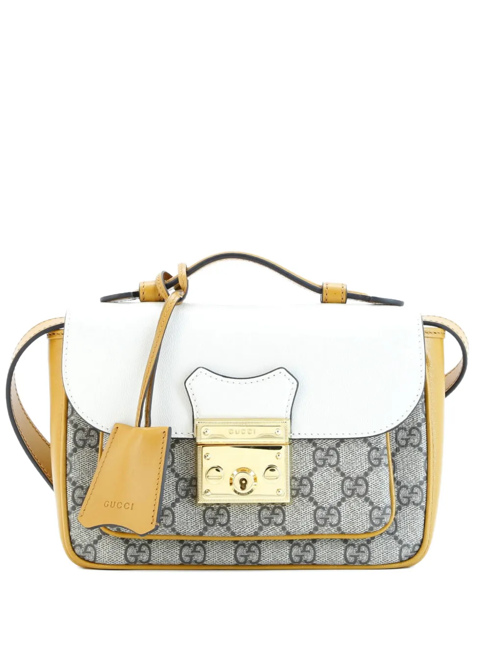 Click to view more detailed imagery on our partner's website Pre-owned Gucci Padlock Front Pocket Flap Gg Coated Canvas And Leather Mini Shoulder Bag In Orange