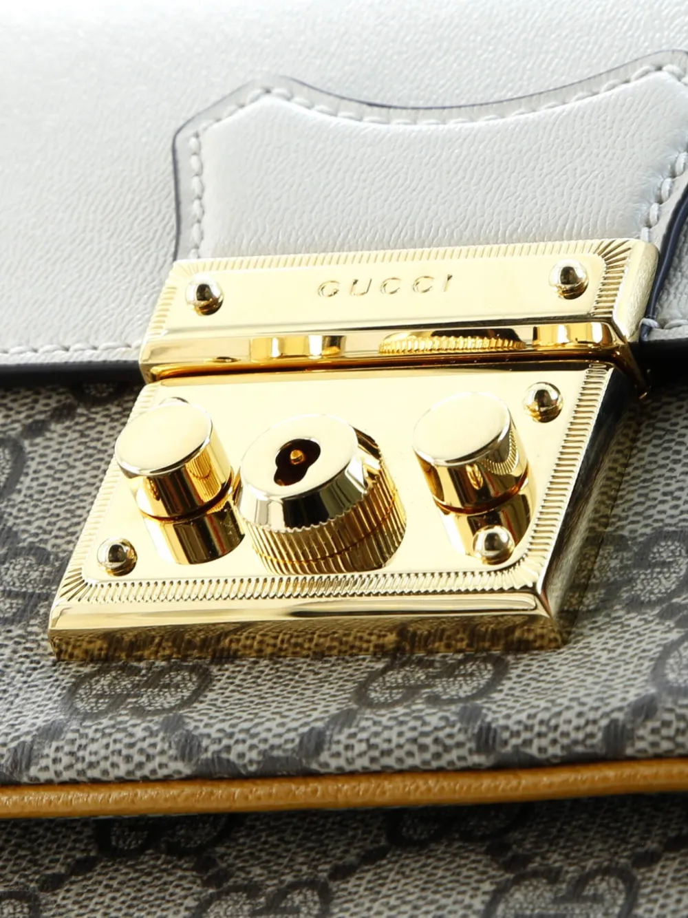 GUCCI Pre-owned Padlock Front Pocket Flap Gg Coated Canvas And Leather Mini Shoulder Bag In Orange