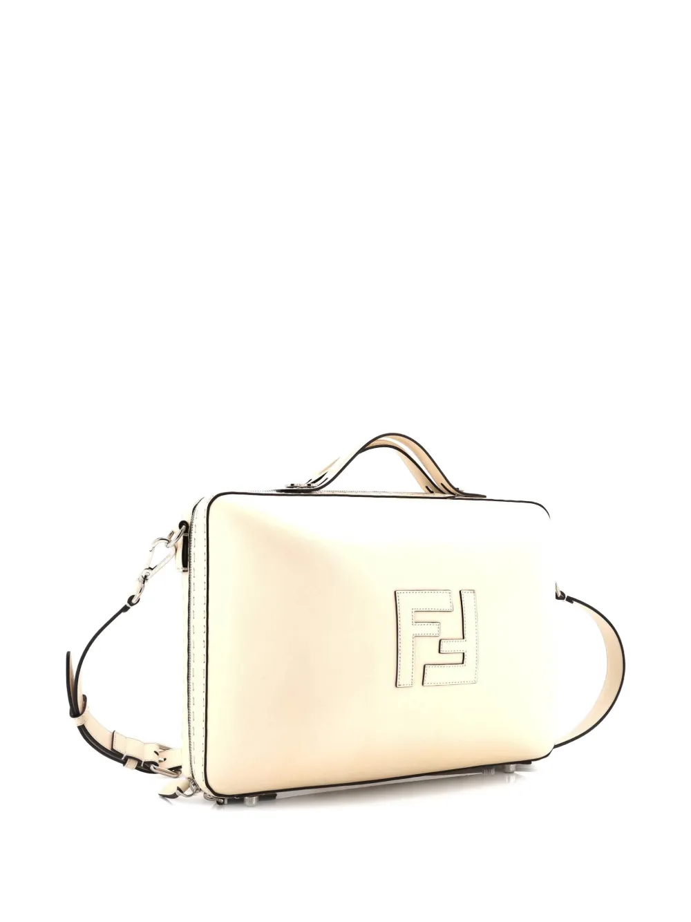 Pre-owned Fendi Ff Logo Suitcase Leather Medium Crossbody Bag In Neutral