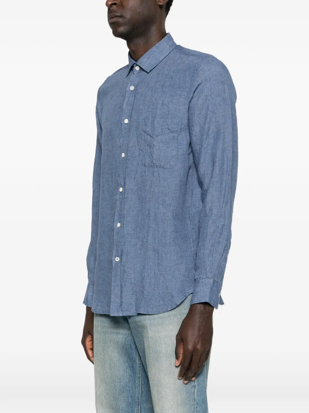  Hartford Camicia In Lino Con Taschino - Blu 