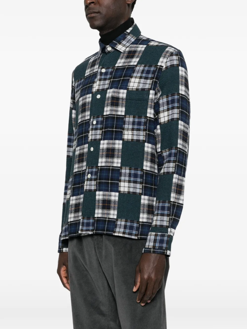  Hartford Patchwork Checked Shirt - Blue 