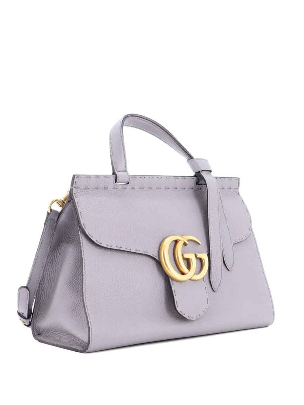 Click to view more detailed imagery on our partner's website Pre-owned Gucci Gg Marmont Top Handle Bag Leather Small Satchel In Gray