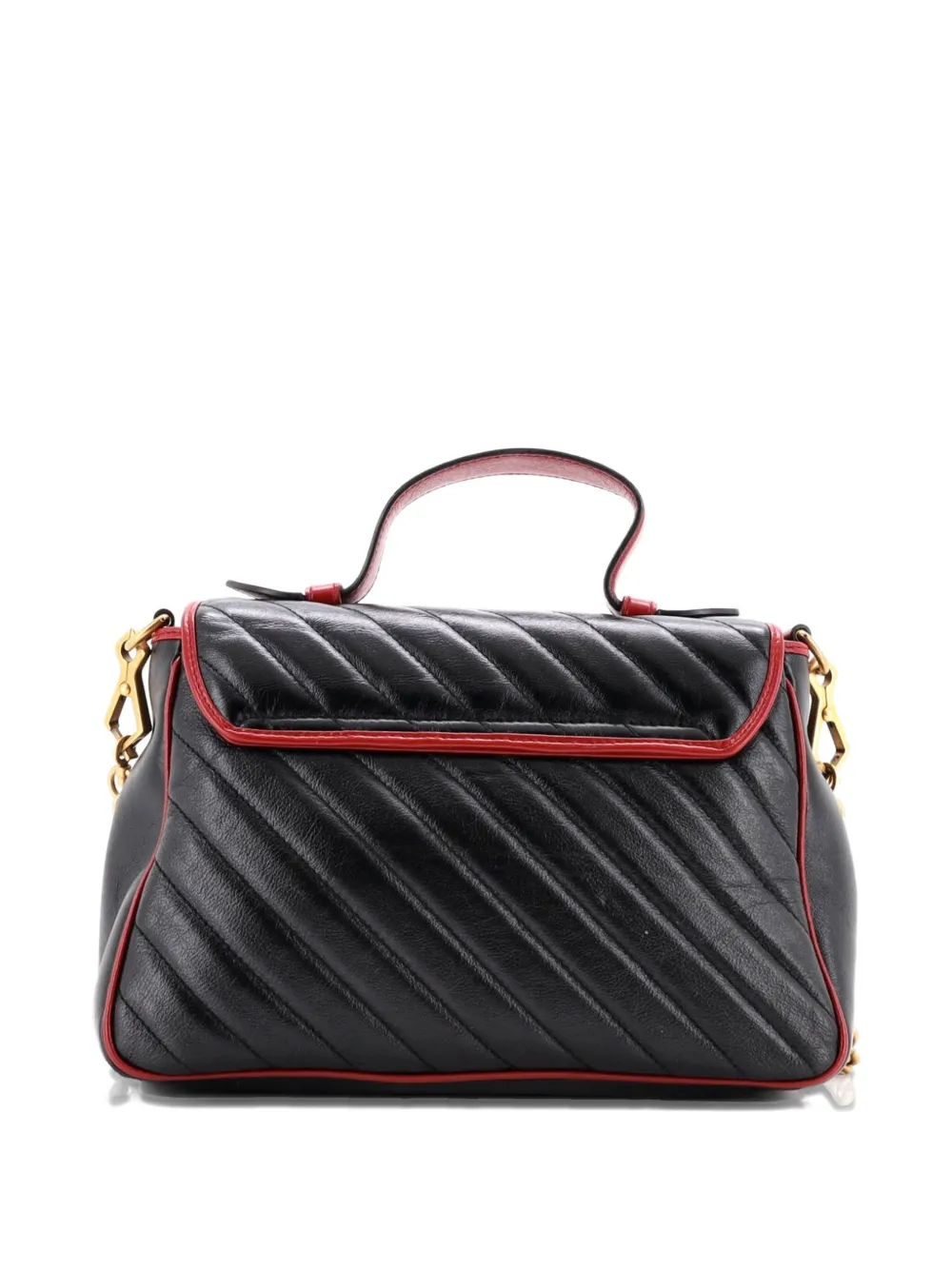 Click to view more detailed imagery on our partner's website Pre-owned Gucci Gg Marmont Top Handle Flap Bag Diagonal Quilted Leather Small Satchel In Black