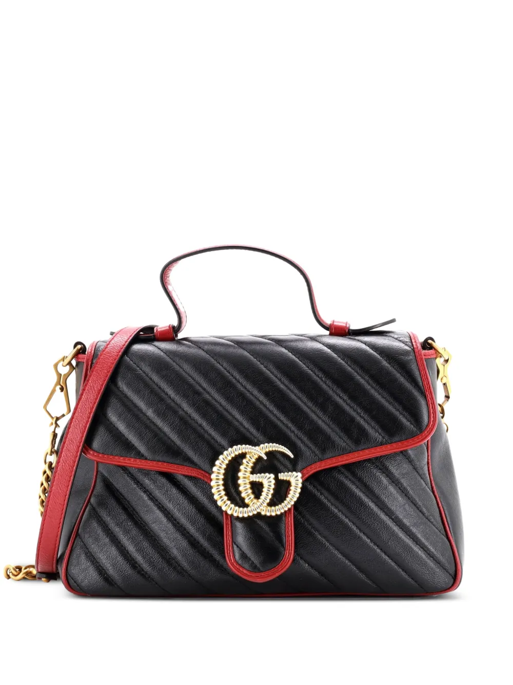 Gucci Pre-Owned GG Marmont Top Handle Flap Bag Diagonal Quilted Leather Small satchel - Nero