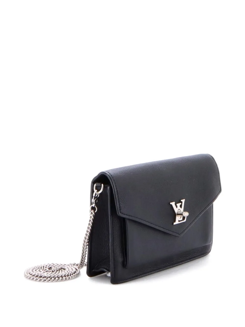 Pre-owned Louis Vuitton Mylockme Chain Pochette Leather Clutch Bag In Black