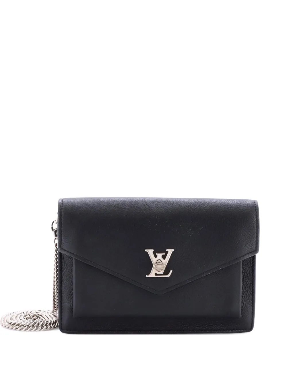 Pre-owned Louis Vuitton Mylockme Chain Pochette Leather Clutch Bag In Black