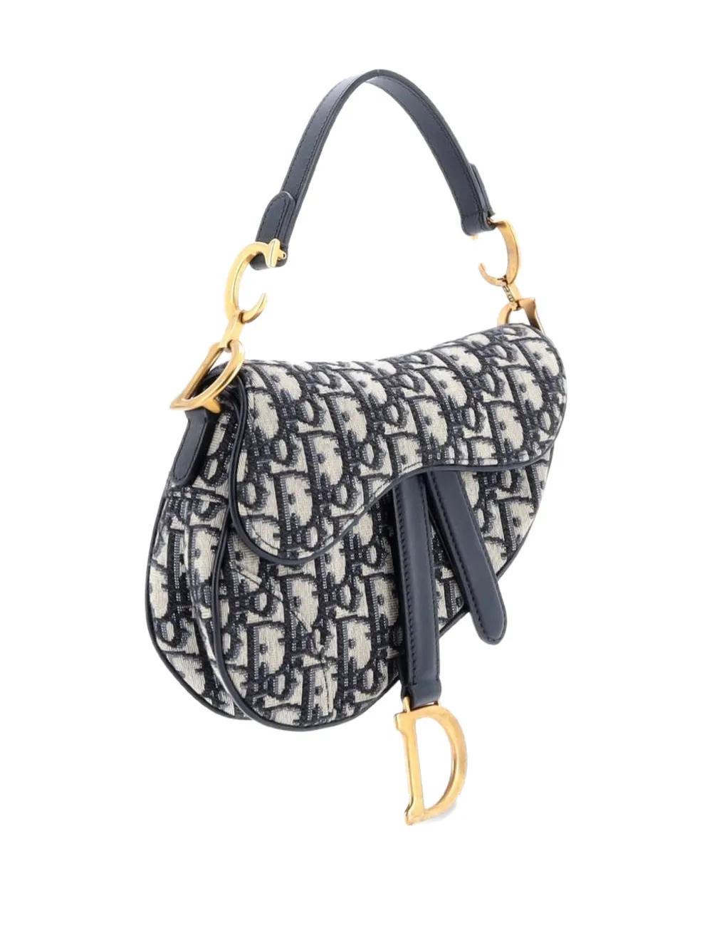 Pre-owned Dior Saddle Handbag With Strap Oblique Canvas Mini Shoulder Bag In Blue