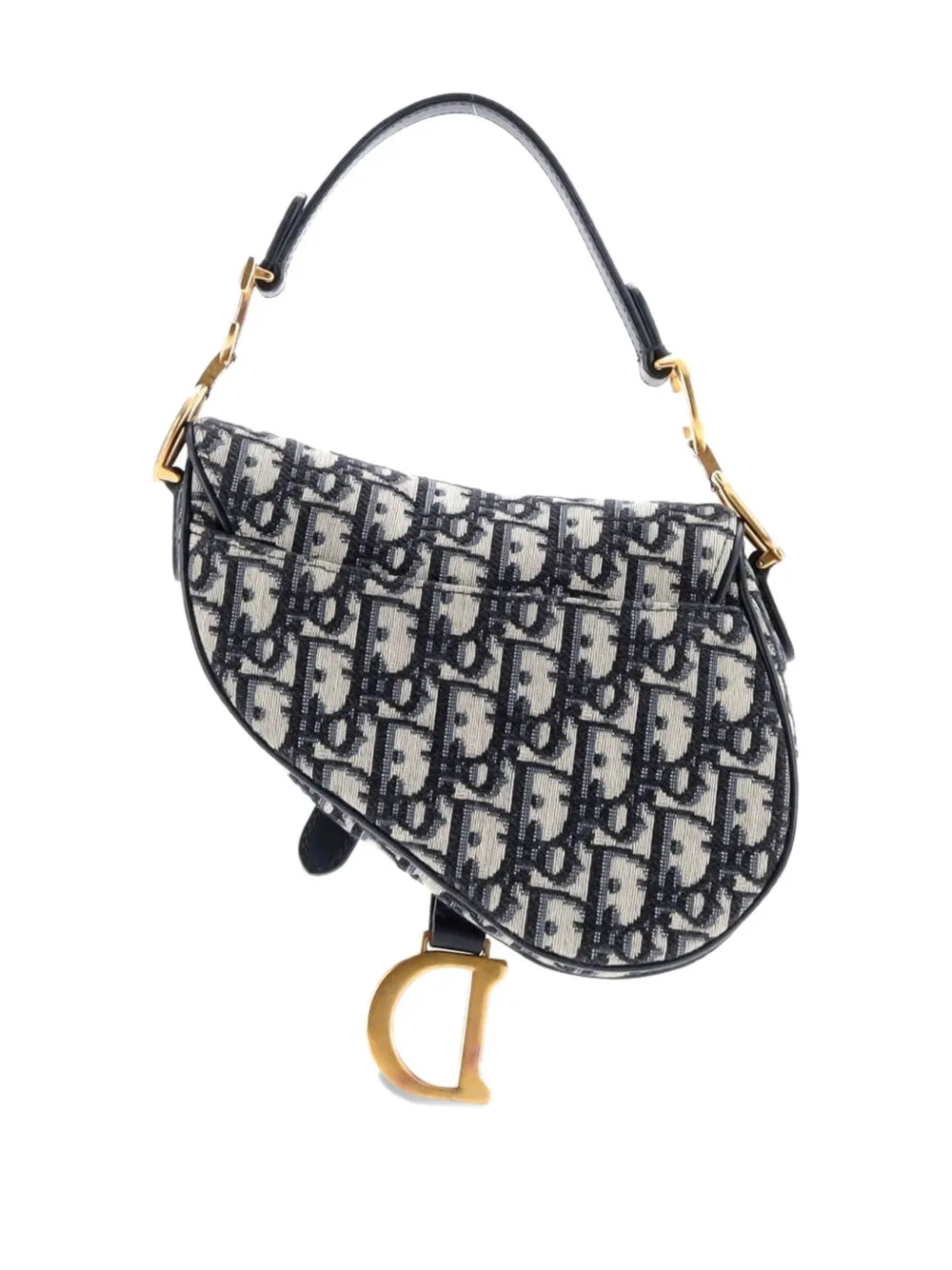 Pre-owned Dior Saddle Handbag With Strap Oblique Canvas Mini Shoulder Bag In Blue