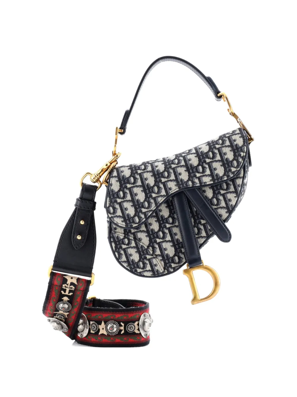 Pre-owned Dior Saddle Handbag With Strap Oblique Canvas Mini Shoulder Bag In Blue