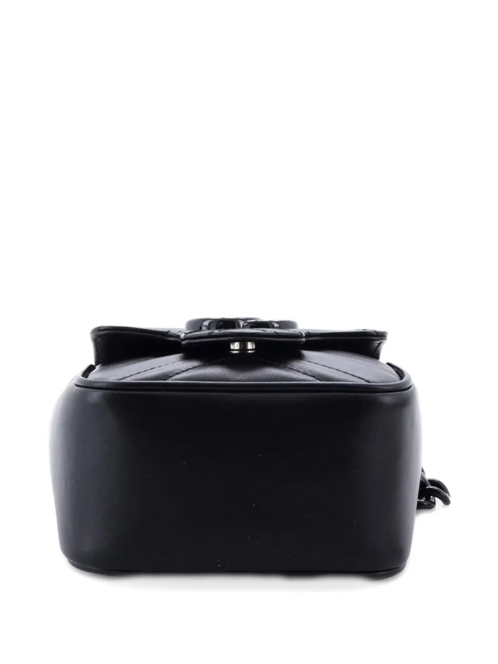 Pre-owned Gucci Gg Marmont Flap Matelasse Leather Mini Belt Bag In Black