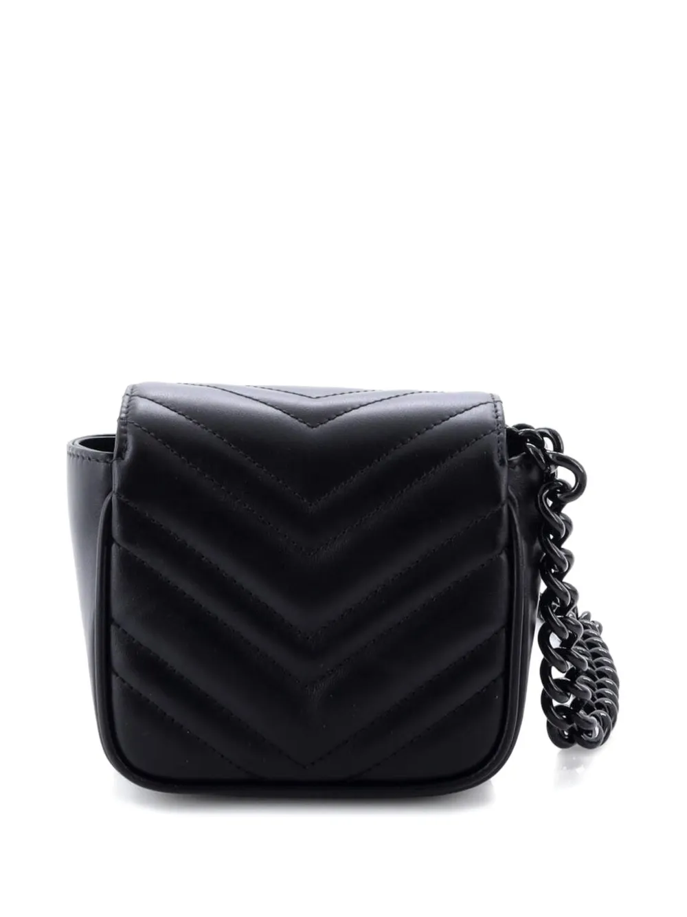 Pre-owned Gucci Gg Marmont Flap Matelasse Leather Mini Belt Bag In Black