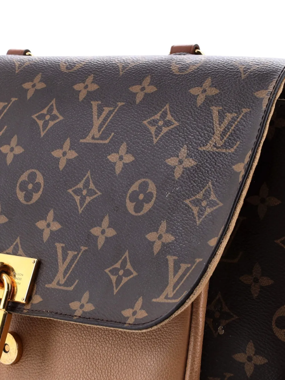 Pre-owned Louis Vuitton Marignan Handbag Monogram Canvas With Leather Shoulder Bag In Brown