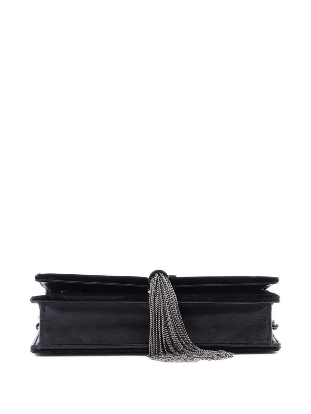 SAINT LAURENT Pre-owned Classic Monogram Tassel Chain Wallet Velvet Crossbody Bag In Black