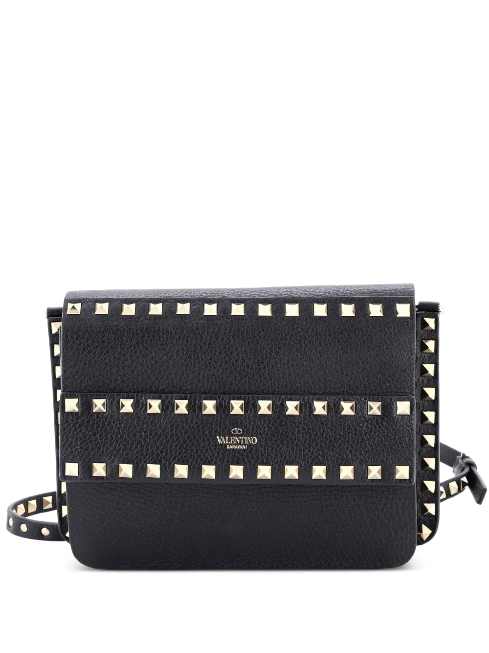 Valentino Garavani Pre-Owned Rockstud Front Handle Flap Bag Leather Small crossbody bag - Nero