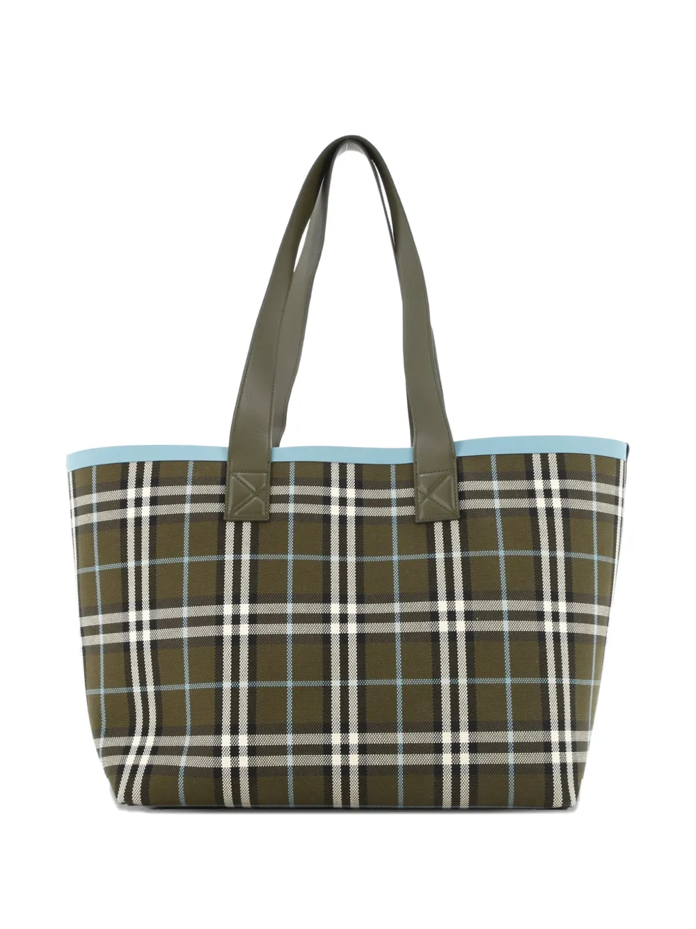 Pre-owned Burberry London Check Canvas Medium Tote Bag In Blue