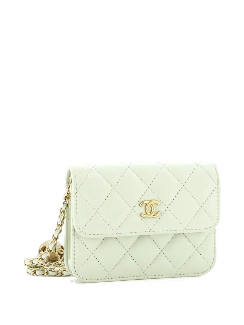 CHANEL Pre-owned Pearl Crush Flap Clutch With Chain Quilted Lambskin Mini Crossbody Bag In Green