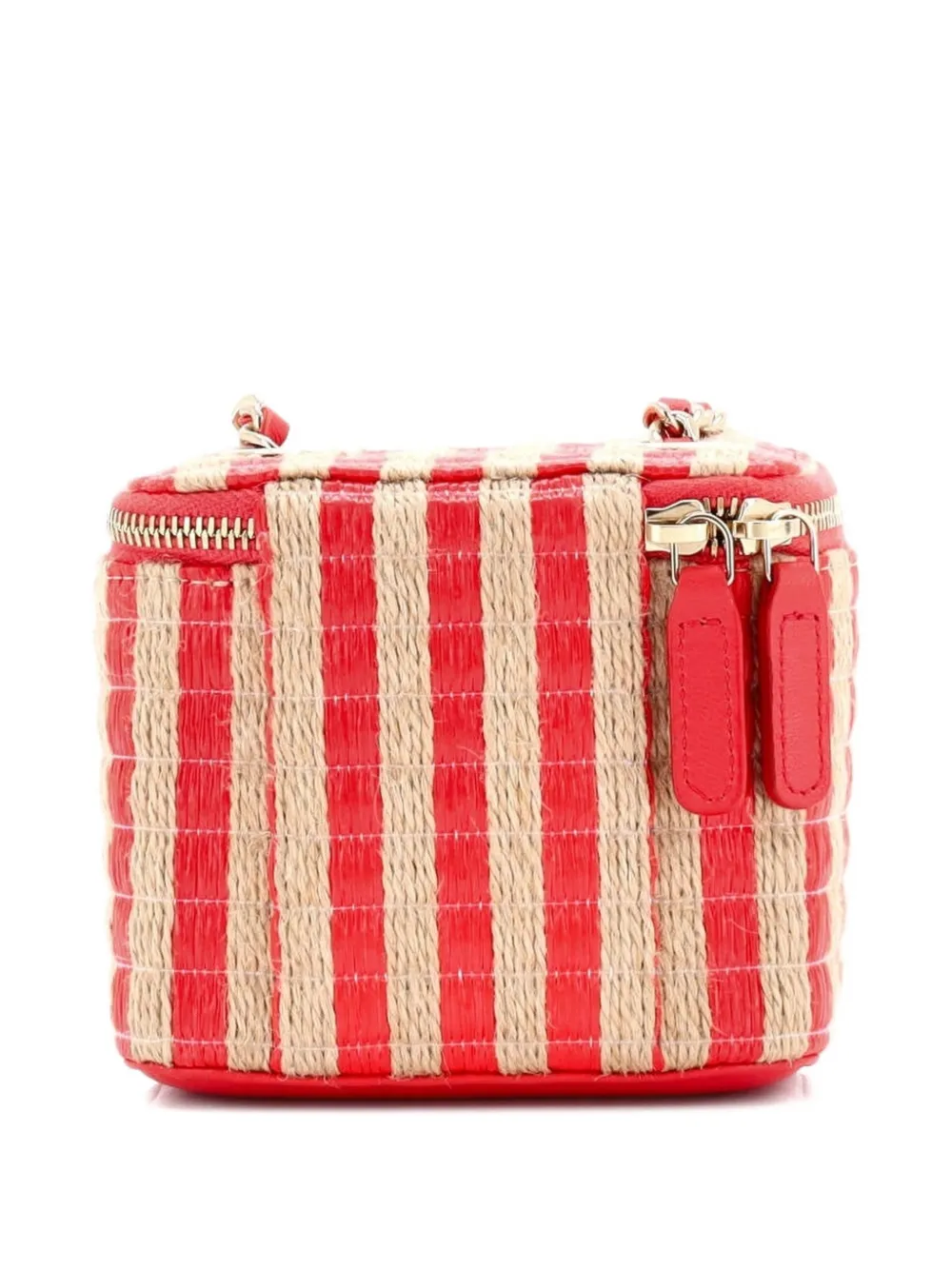 Pre-owned Chanel Classic Vanity Case With Chain Striped Raffia And Jute Mini Crossbody Bag In Neutral