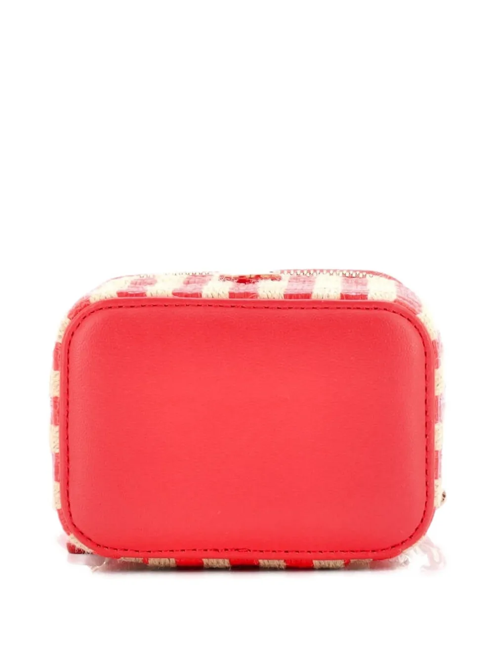 Pre-owned Chanel Classic Vanity Case With Chain Striped Raffia And Jute Mini Crossbody Bag In Neutral