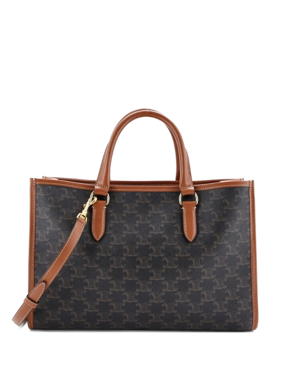 Pre-owned Celine Horizontal Cabas Triomphe Coated Canvas Mini Tote Bag In Brown