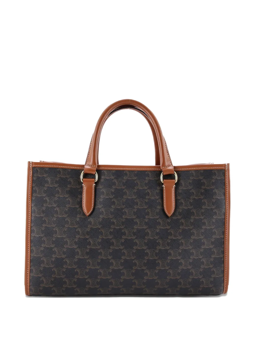 Pre-owned Celine Horizontal Cabas Triomphe Coated Canvas Mini Tote Bag In Brown