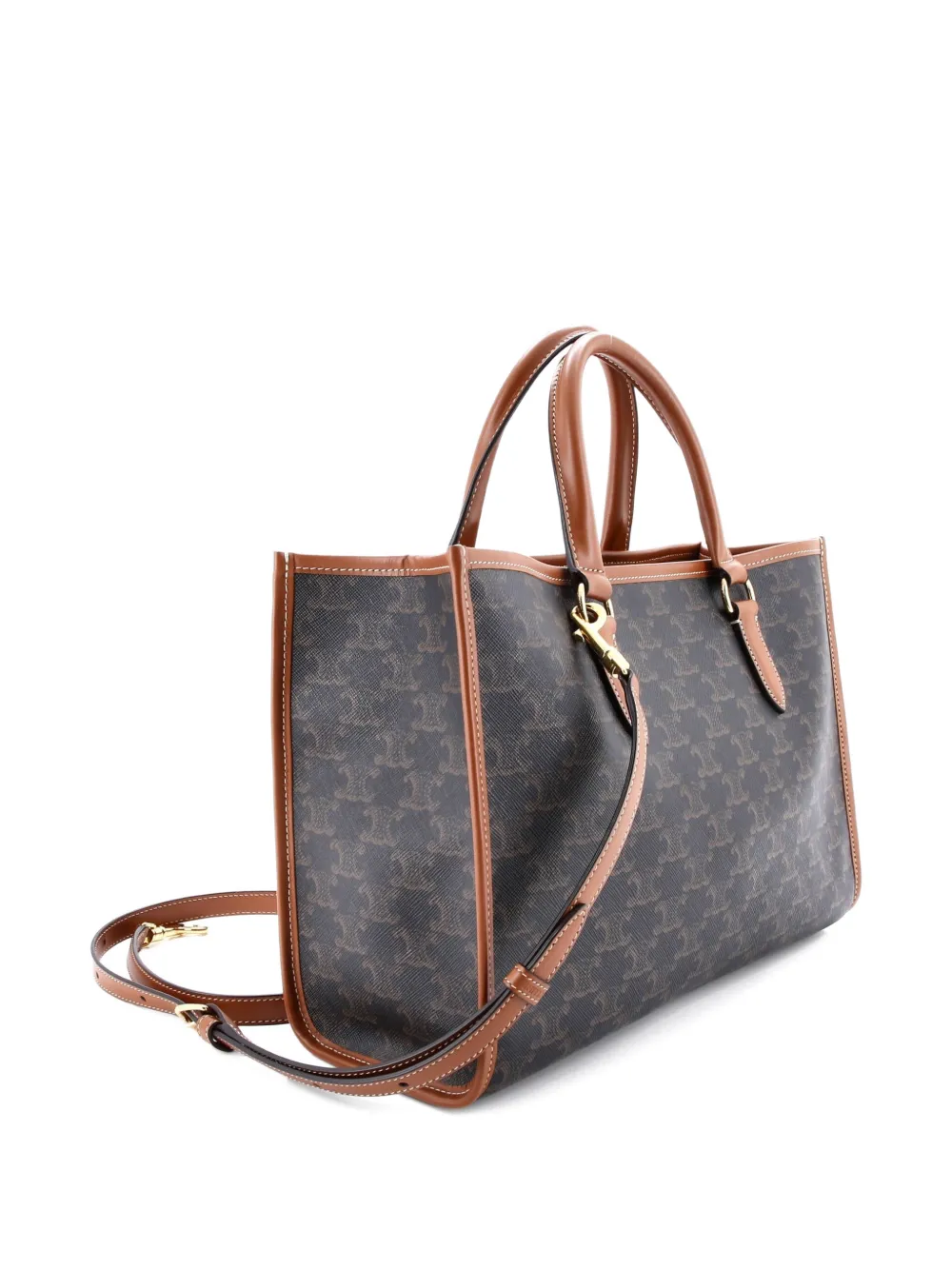 Pre-owned Celine Horizontal Cabas Triomphe Coated Canvas Mini Tote Bag In Brown