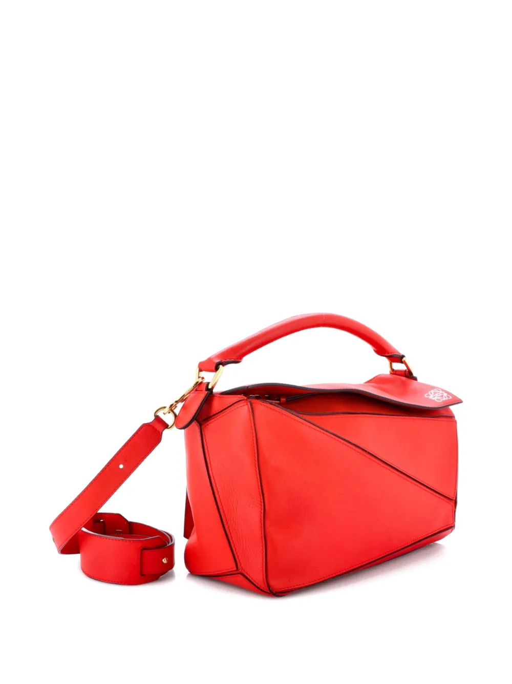 Pre-owned Loewe Puzzle Bag Leather Medium Shoulder Bag In Red
