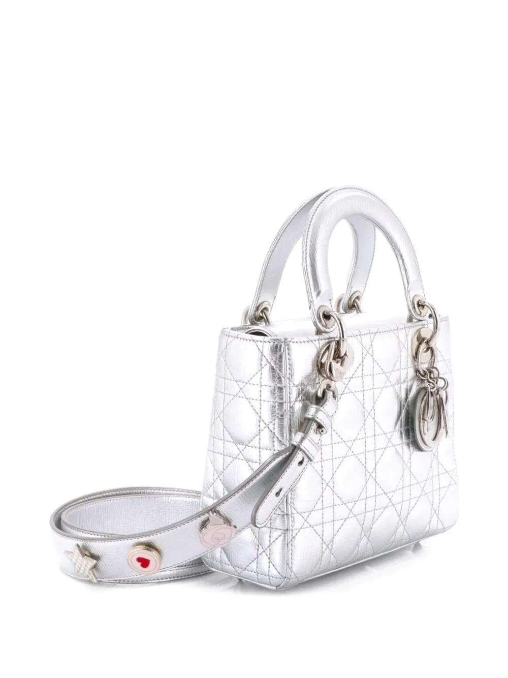 Pre-owned Dior My Lady  Bag Cannage Quilted Leather Satchel In Silver