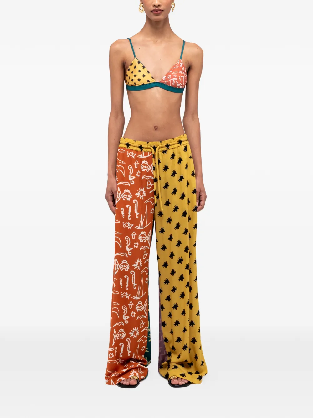  Donde Esteban Colour-block Printed Trousers - Yellow 