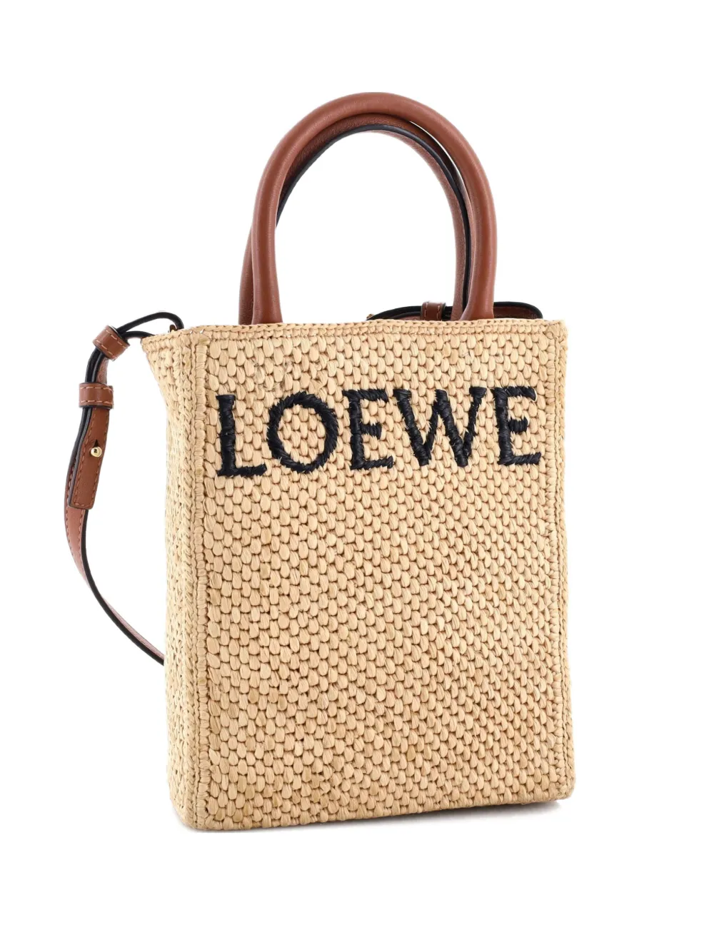 Pre-owned Loewe A5 Tote Raffia And Leather Crossbody Bag In Brown