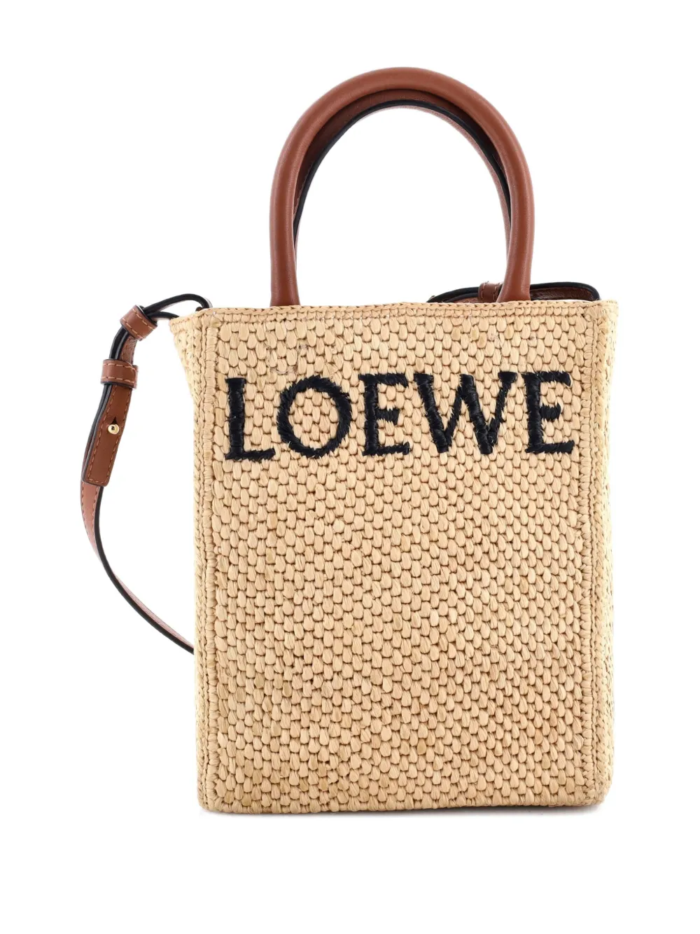 LOEWE Pre-owned A5 Tote Raffia And Leather Crossbody Bag In Brown