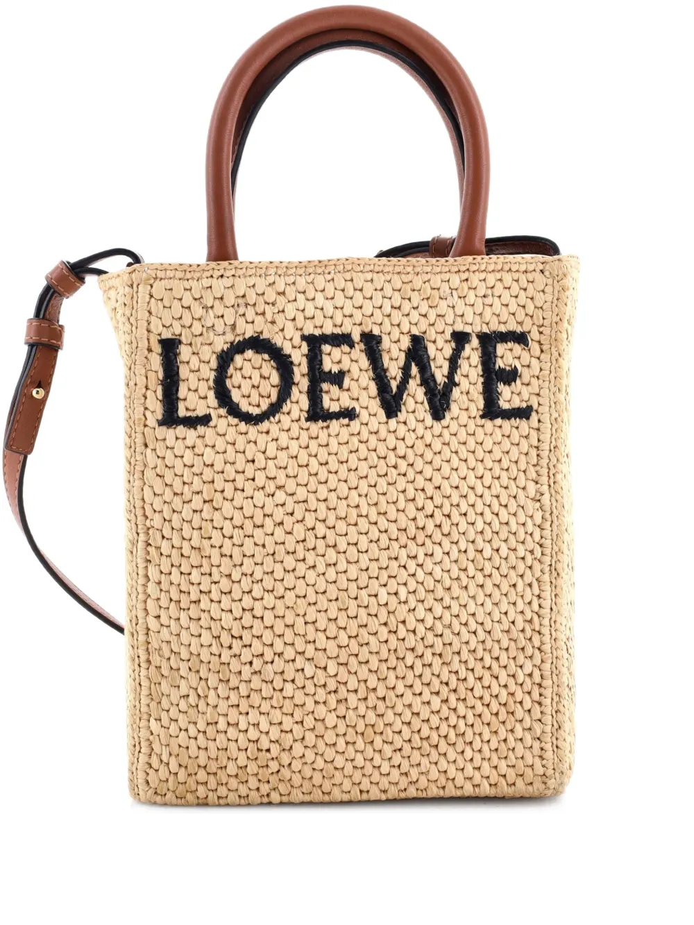 Loewe Pre-Owned A5 Tote Raffia and Leather crossbody bag - Marrone