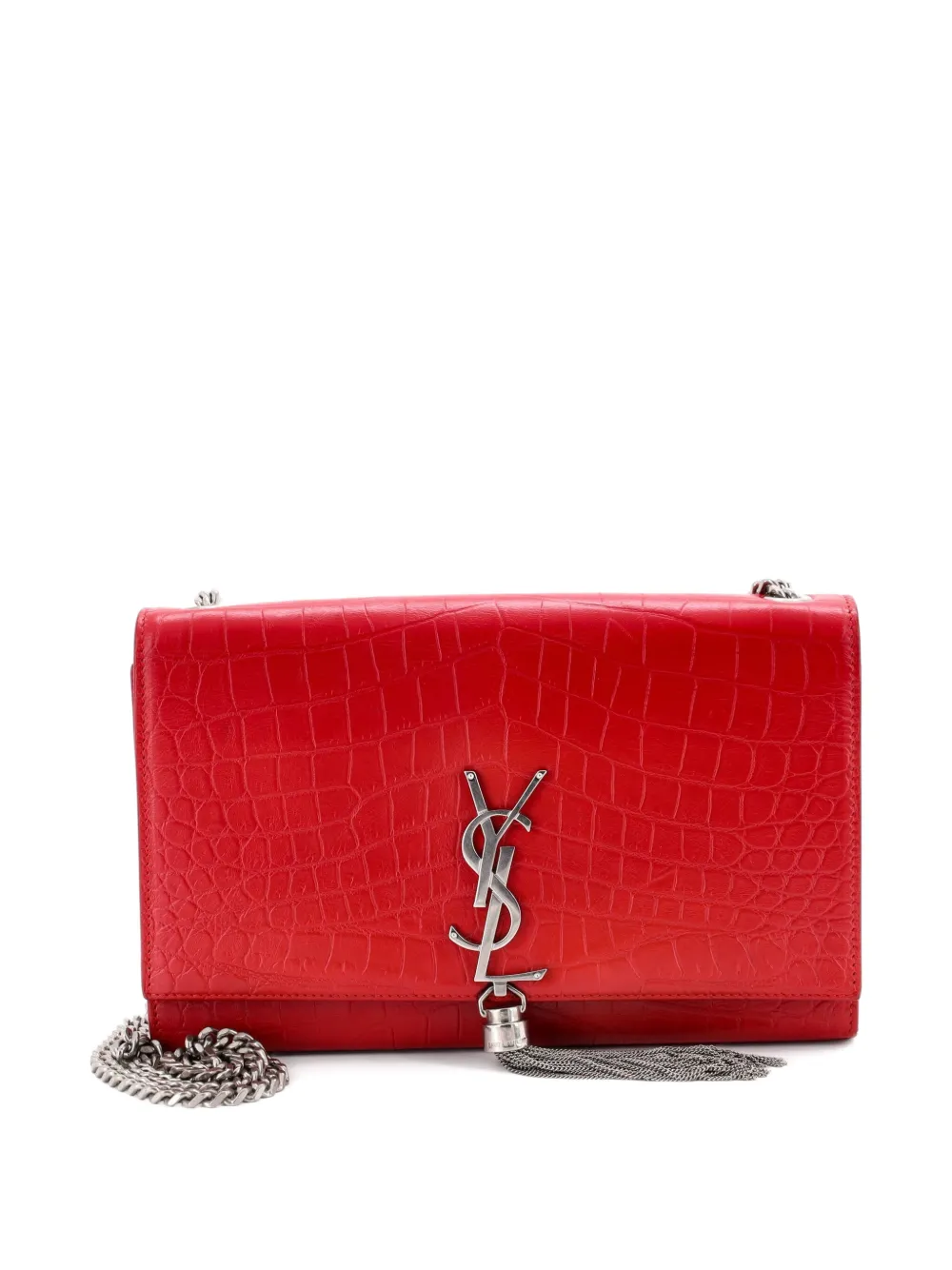 Saint Laurent Pre-Owned Classic Monogram Tassel Crocodile Embossed Leather Medium crossbody bag - Rosso