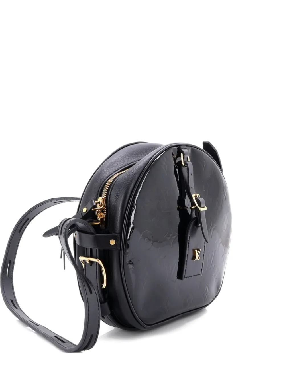 Click to view more detailed imagery on our partner's website Pre-owned Louis Vuitton Boite Chapeau Souple Bag Monogram Vernis Mm Crossbody Bag In Black