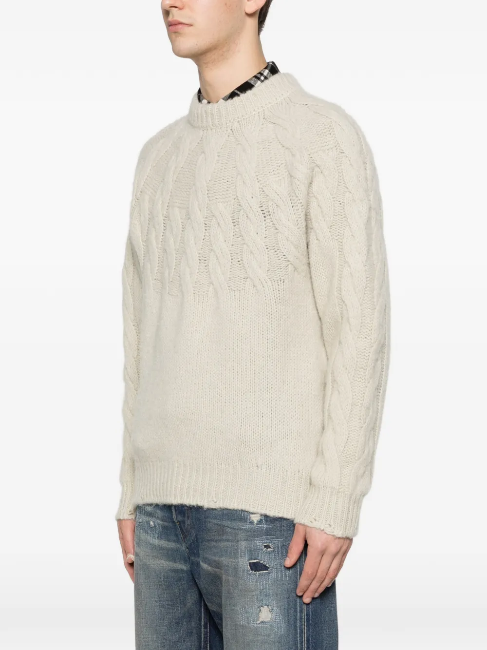  Junya Watanabe Man Cable-knit Crew-neck Sweater - Neutrals 