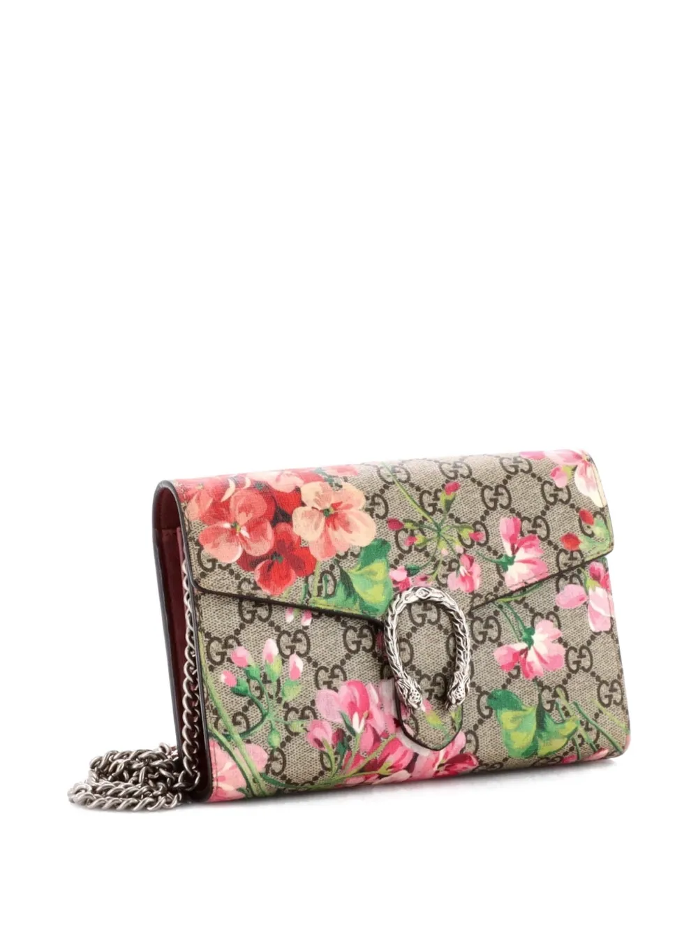 Pre-owned Gucci Dionysus Chain Wallet Blooms Print Gg Coated Canvas Small Crossbody Bag In Brown