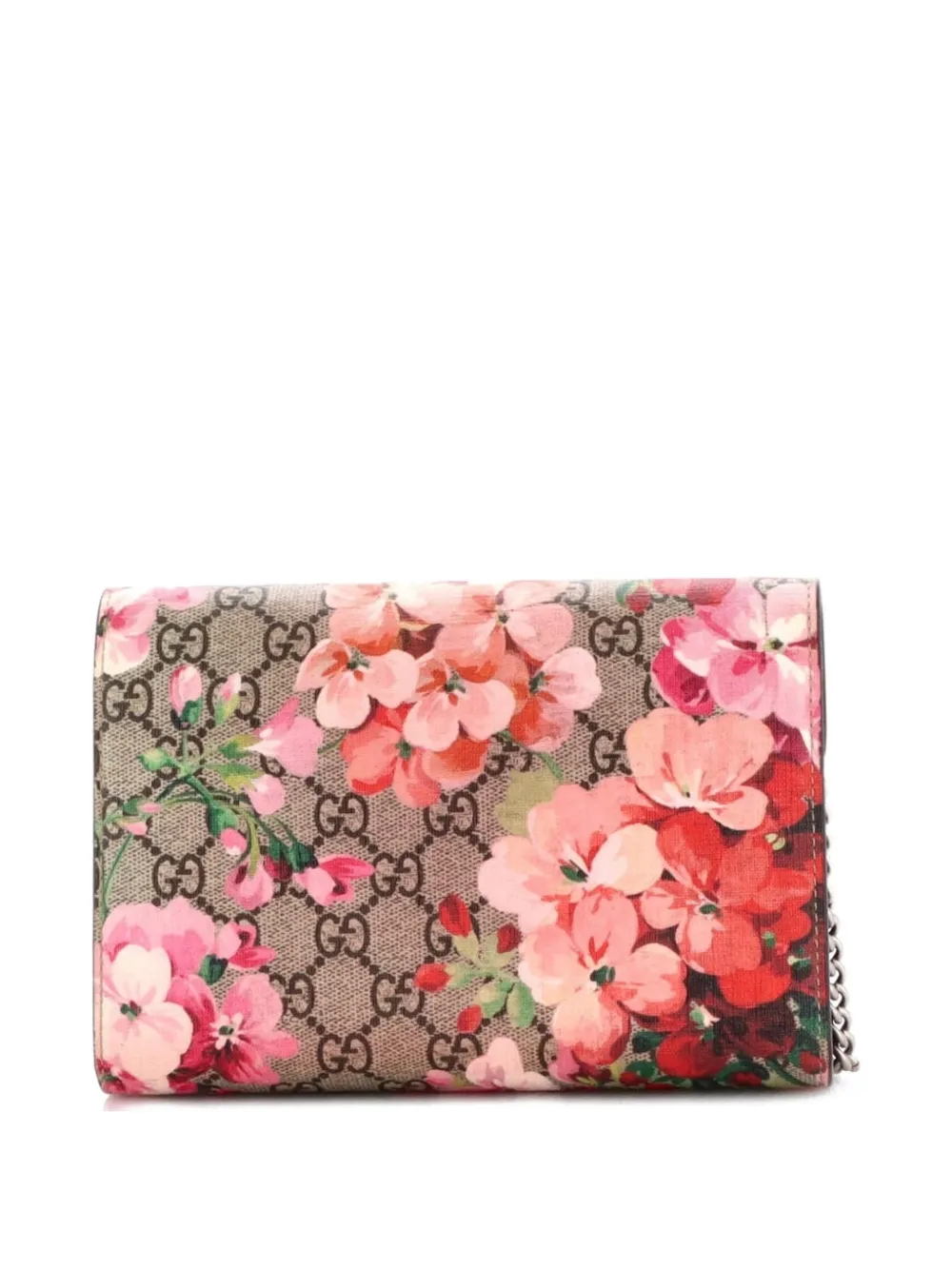 Pre-owned Gucci Dionysus Chain Wallet Blooms Print Gg Coated Canvas Small Crossbody Bag In Brown