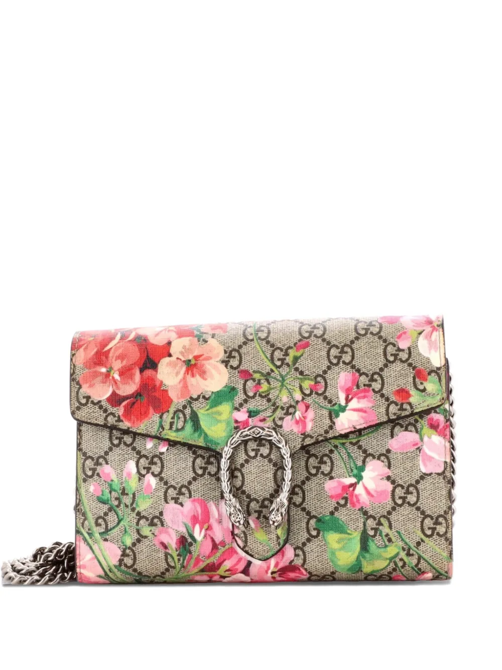 Gucci Pre-Owned Dionysus Chain Wallet Blooms Print GG Coated Canvas Small crossbody bag - Marrone