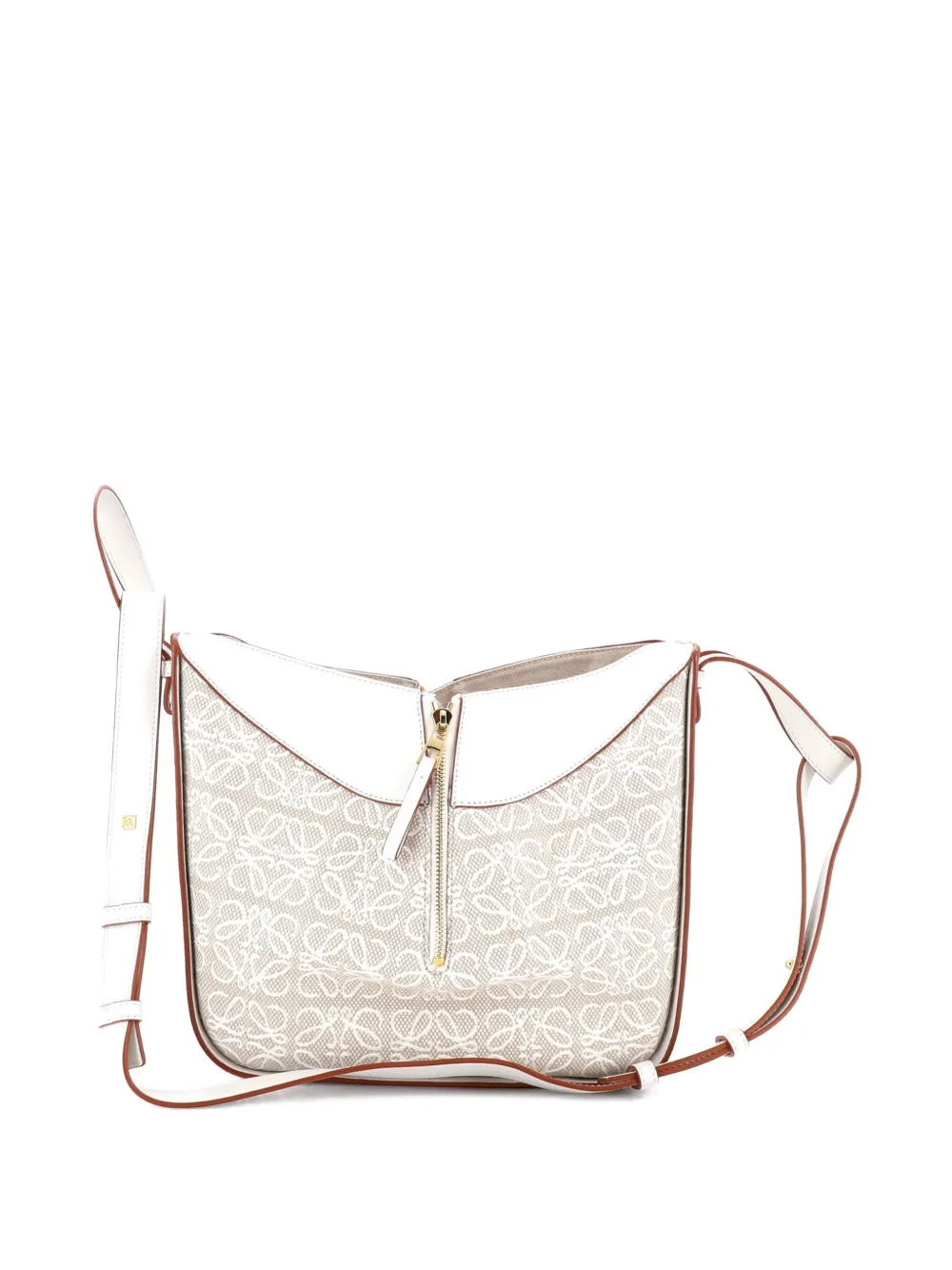 Pre-owned Loewe Hammock Bag Leather And Anagram Jacquard Small Shoulder Bag In Neutral