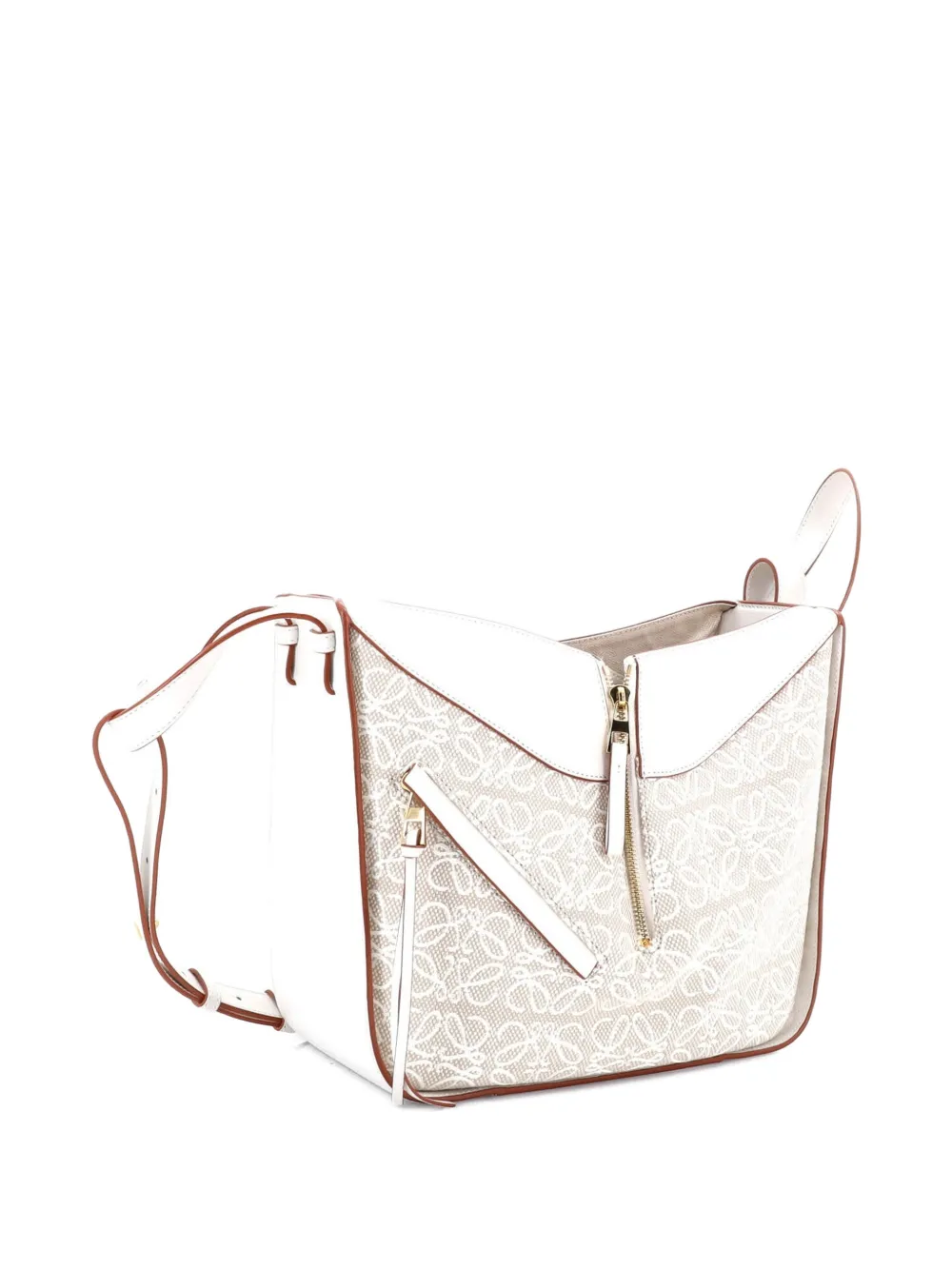 Pre-owned Loewe Hammock Bag Leather And Anagram Jacquard Small Shoulder Bag In Neutral