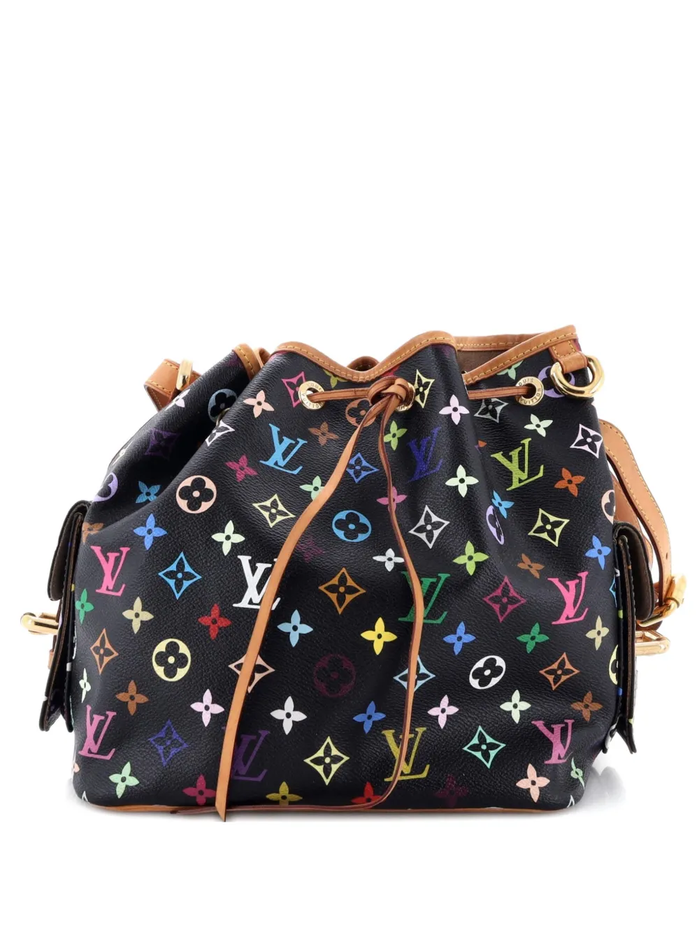 Pre-owned Louis Vuitton Petit Noe Handbag Monogram Multicolor Bucket Bag In Black