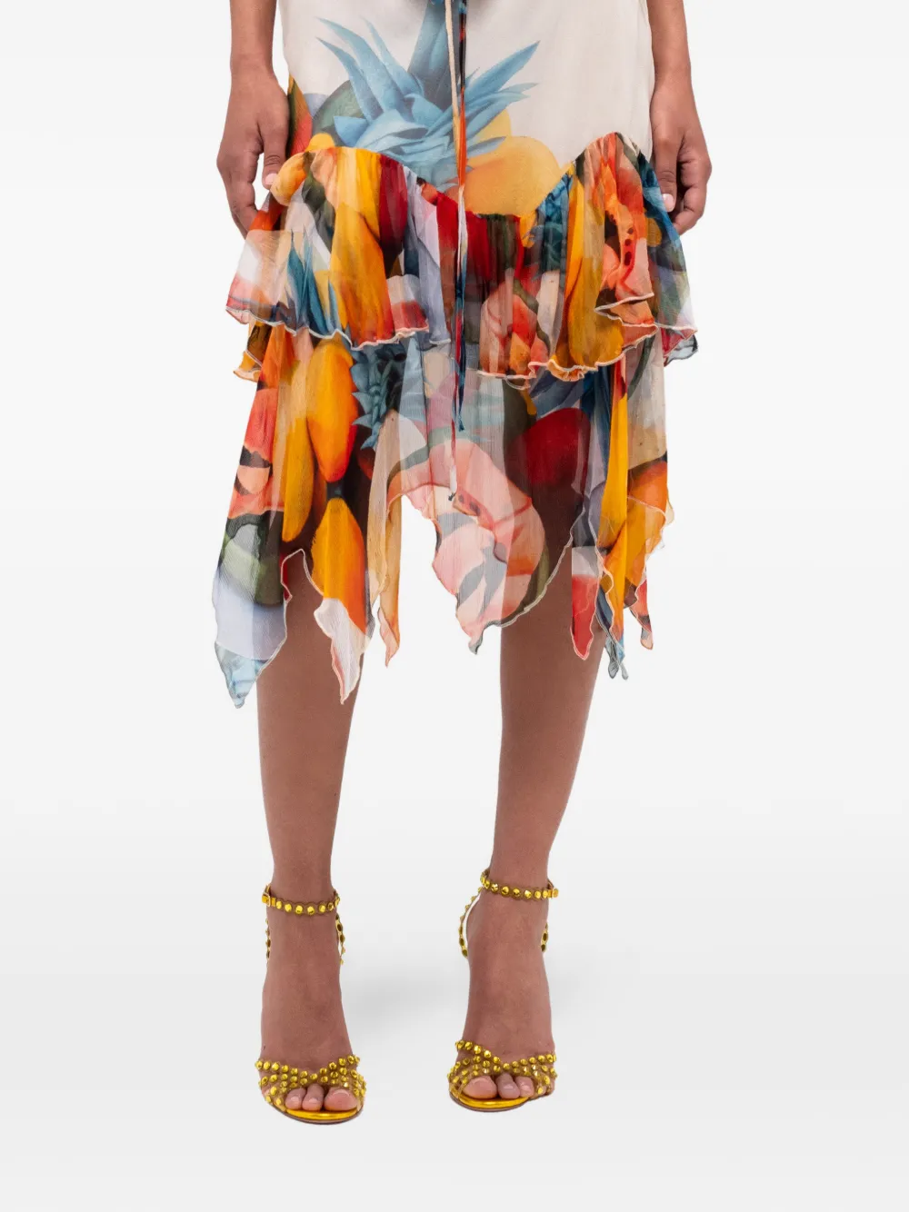 Donde Esteban Chiffon zijden midi-rok met ruches - Beige