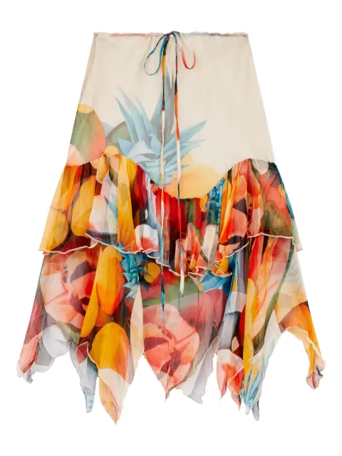 Donde Esteban ruffled chiffon silk midi skirt