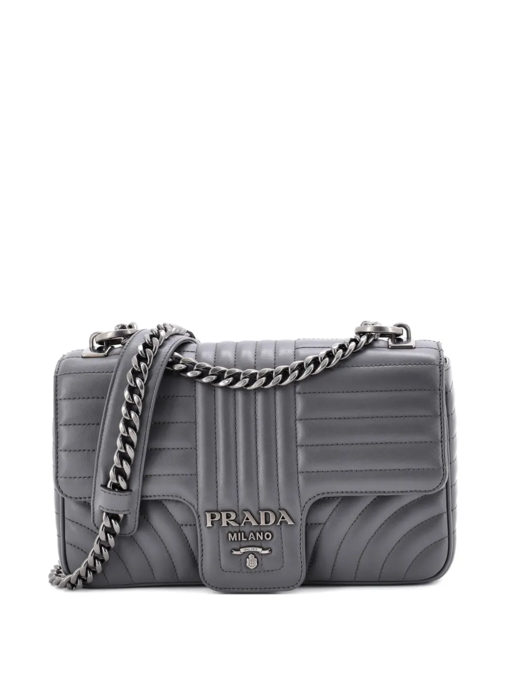 Pre-owned Prada Chain Flap Shoulder Bag Diagramme Quilted Leather Medium Crossbody Bag In Gray