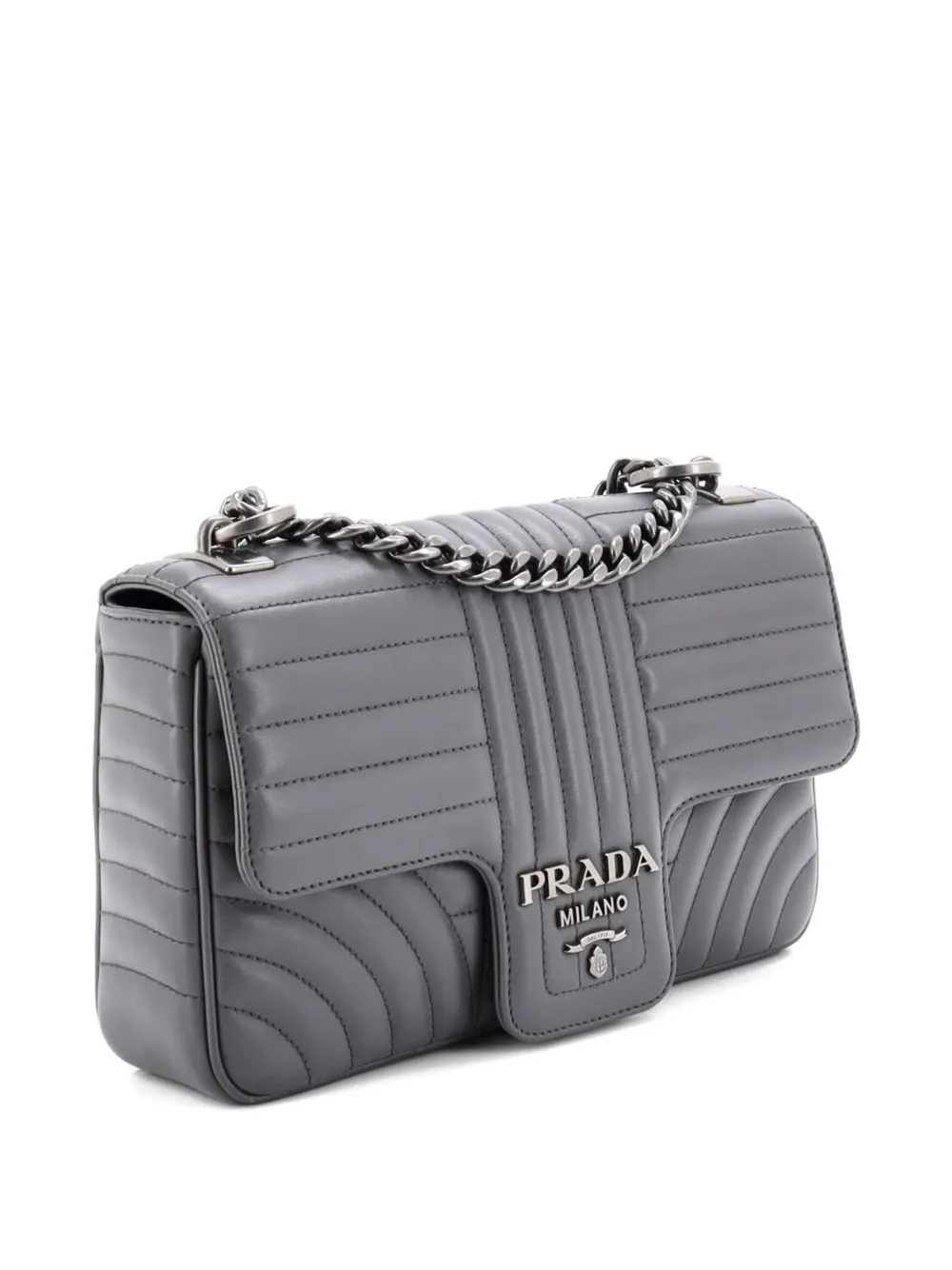 Pre-owned Prada Chain Flap Shoulder Bag Diagramme Quilted Leather Medium Crossbody Bag In Gray