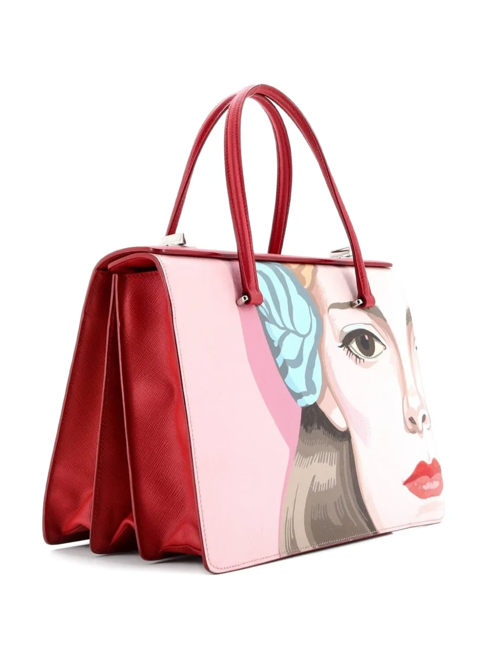 Click to view more detailed imagery on our partner's website Pre-owned Prada Turn Lock Tote Printed Saffiano Medium Satchel In Pink